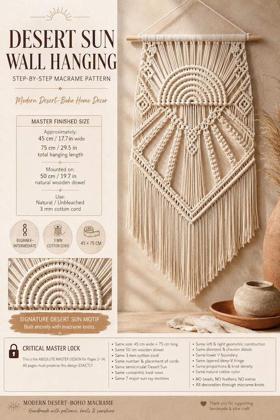 Desert Sun Macrame Pattern PDF, Boho Wall Hanging Tutorial, Step by Step Macrame Guide, DIY Desert Wall Decor, Modern Fiber Art Pattern