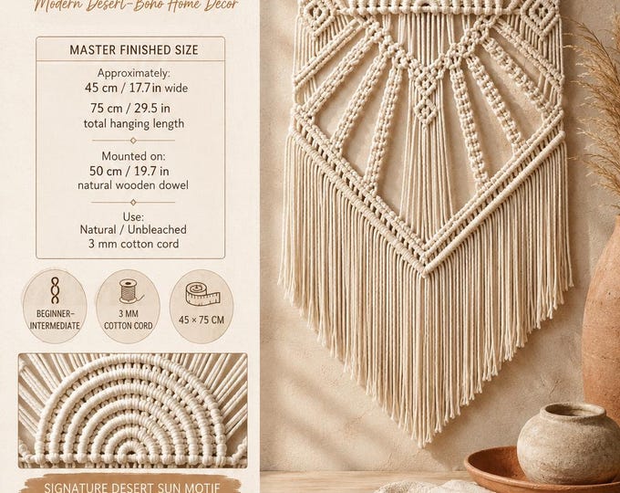 Desert Sun Macrame Pattern PDF, Boho Wall Hanging Tutorial, Step by Step Macrame Guide, DIY Desert Wall Decor, Modern Fiber Art Pattern