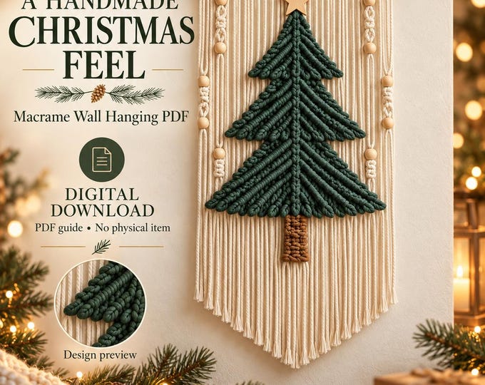 Christmas Tree Macrame Pattern PDF, Wall Hanging Tutorial, 12-Page Visual Guide in English, French, German & Russian
