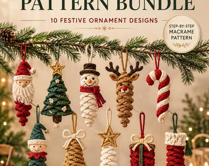 10 in 1 Christmas Macrame Pattern Bundle, Christmas Ornament Patterns, Macrame Spiral Decorations, DIY Holiday Decor PDF, Xmas Macrame
