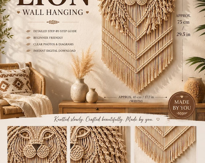Macrame Lion Wall Hanging Pattern PDF, Lion Macrame Pattern, Safari Boho Wall Decor, DIY Macrame Tutorial, Nursery Wall Hanging Pattern
