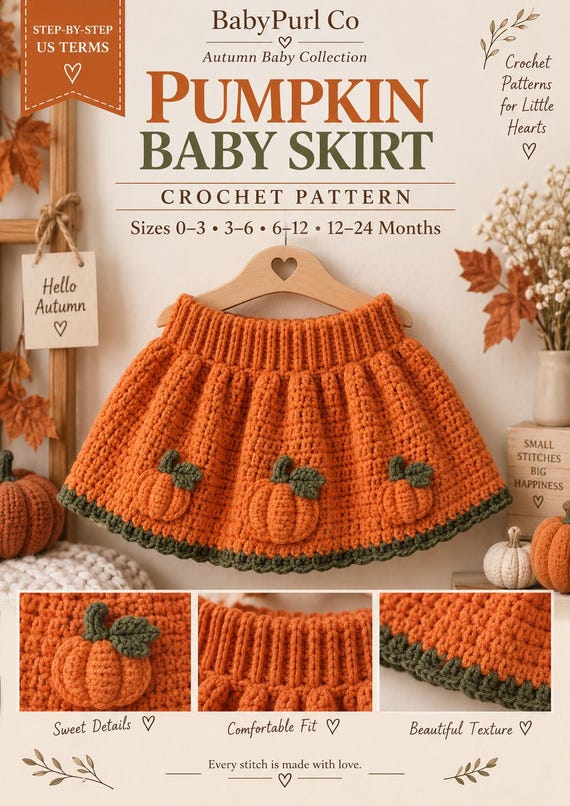 Pumpkin Baby Skirt Crochet Pattern, Baby Girl Fall Outfit, Halloween Crochet Pattern, Autumn Baby Clothes, Pumpkin Skirt PDF Pattern