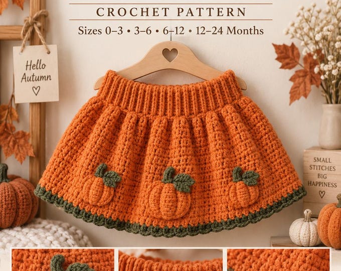 Pumpkin Baby Skirt Crochet Pattern, Baby Girl Fall Outfit, Halloween Crochet Pattern, Autumn Baby Clothes, Pumpkin Skirt PDF Pattern