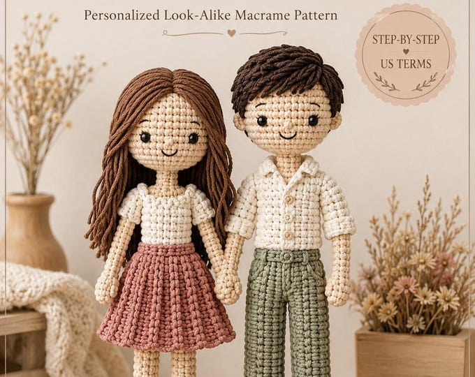 Custom Couple Macrame Doll Pattern, Look Alike Portrait Dolls, Personalized Couple Gift, Anniversary Wedding Gift PDF