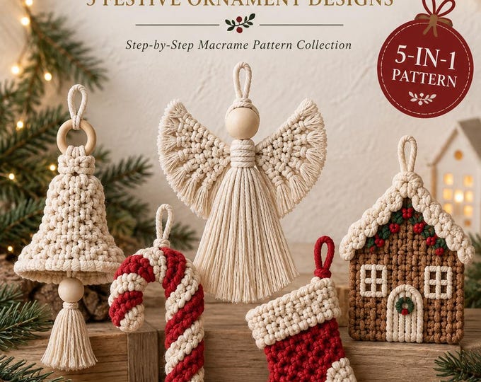 Christmas Macrame Patterns Bundle, 5 Macrame Ornament Patterns, DIY Christmas Decorations, Holiday Macrame PDF, Xmas Gift Decor