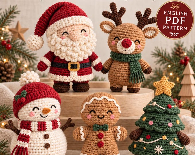 Christmas Amigurumi Pattern Bundle 5 Crochet Designs, PDF
