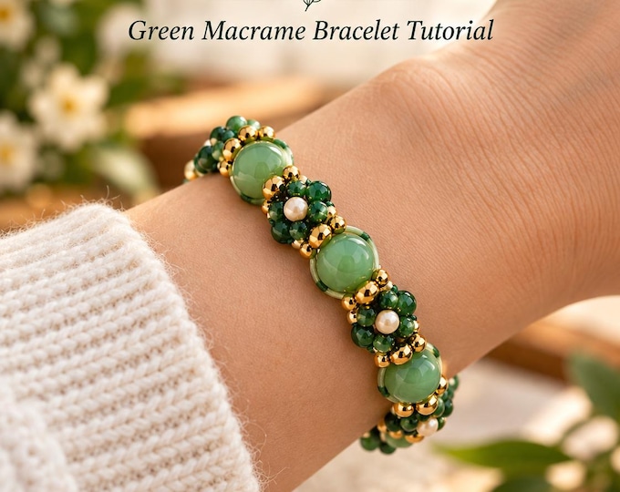Beaded Macrame Bracelet Tutorial Bundle, 4 Illustrated Guides, Blue, Green & Rainbow Jewelry Patterns, Digital Download