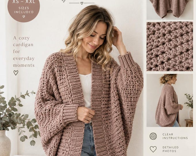 Easy Cocoon Cardigan Crochet Pattern PDF, Oversized Cardigan Pattern, Women Crochet Sweater, Beginner Crochet Clothing Pattern