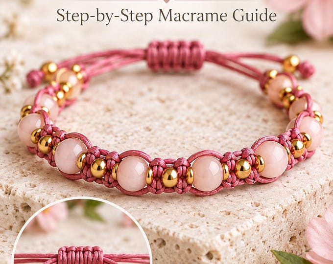Beaded Macrame Bracelet Pattern, Pink Bead Bracelet Tutorial, Adjustable Knot Jewelry, DIY Digital Guide