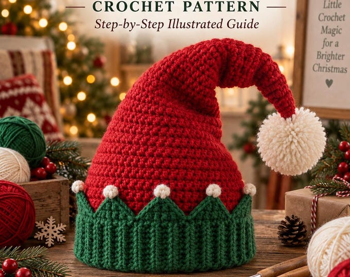 Christmas Elf Hat Crochet Pattern PDF, Long Floppy Elf Hat Pattern, Adult Holiday Crochet Hat, Christmas Crochet Pattern, Digital Download