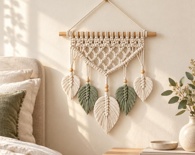 Macrame Leaf Wall Hanging Pattern PDF, Sage Green Botanical Decor Tutorial