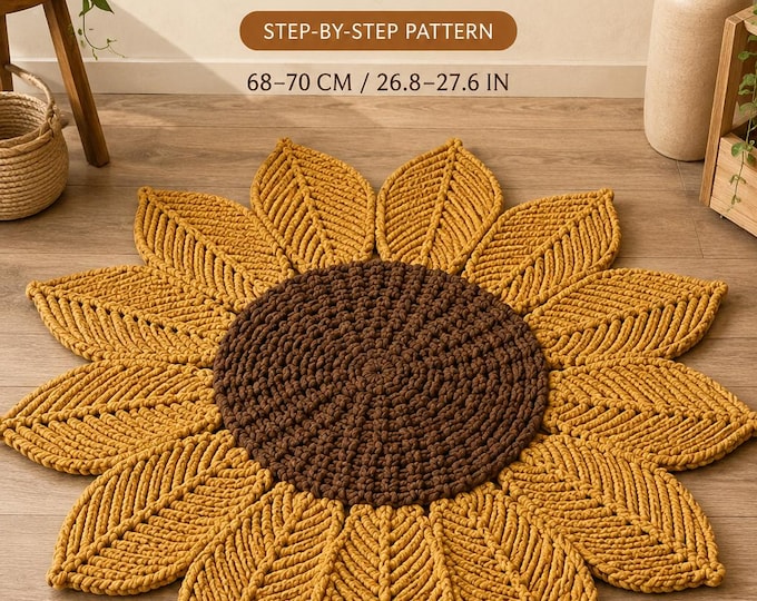 Sunflower Macrame Rug Pattern PDF, Flower Rug Macrame Pattern, Boho Home Decor, DIY Macrame Floor Mat, Digital Download