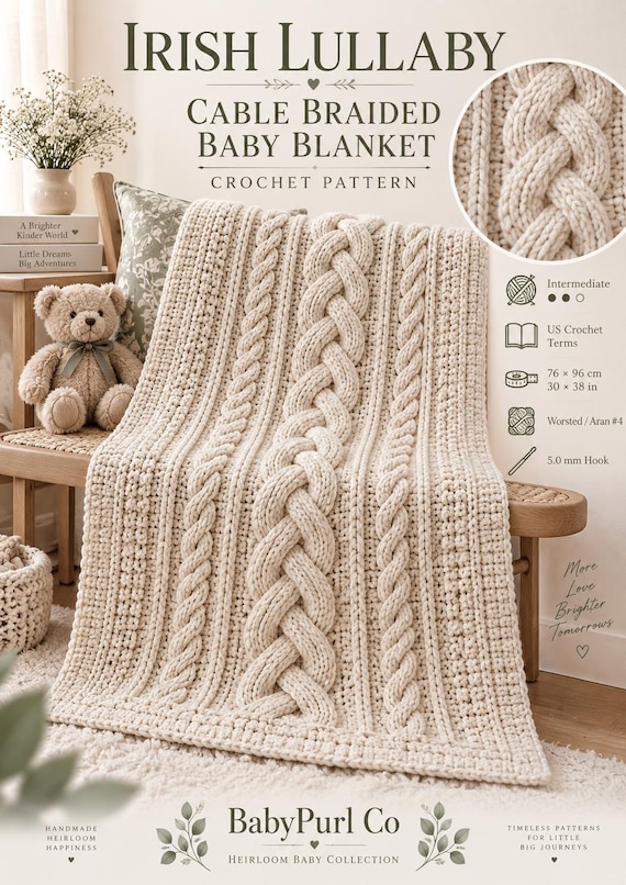 Irish Cable Baby Blanket Crochet Pattern PDF, Aran Braided Blanket, Heirloom Crochet Baby Blanket Pattern, Celtic Cable Afghan