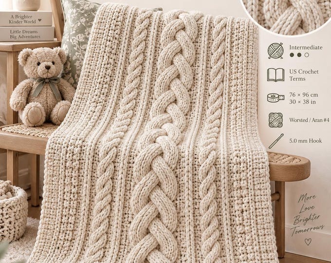 Irish Cable Baby Blanket Crochet Pattern PDF, Aran Braided Blanket, Heirloom Crochet Baby Blanket Pattern, Celtic Cable Afghan