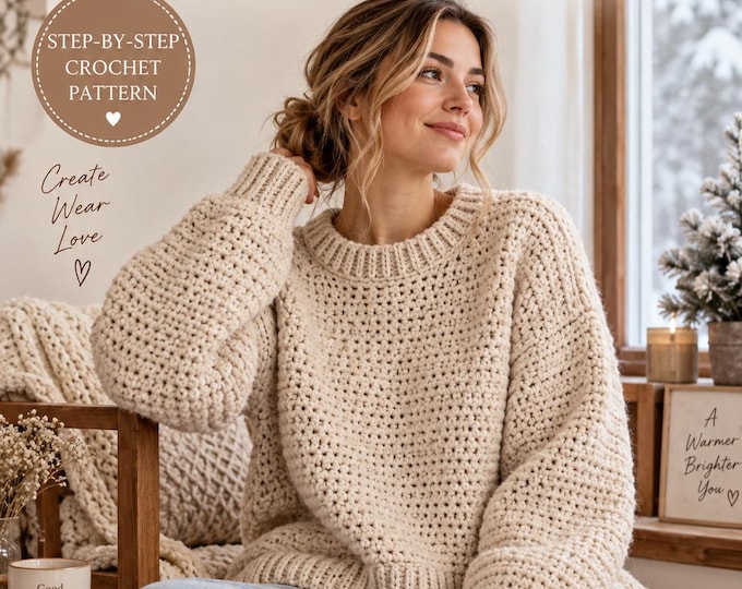 Cozy Winter Crochet Sweater Pattern, Women’s Oversized Pullover PDF, Easy Crochet Jumper Pattern, Sizes XS-3XL, Digital Download