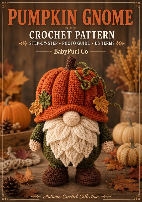 Pumpkin Gnome Crochet Pattern PDF, Fall Gnome Amigurumi, Autumn Pumpkin Decor, Halloween Crochet Pattern