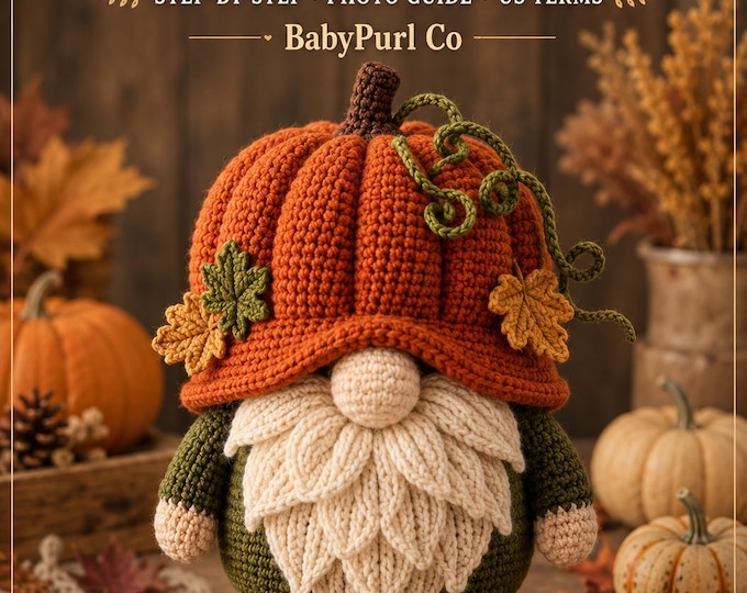 Pumpkin Gnome Crochet Pattern PDF, Fall Gnome Amigurumi, Autumn Pumpkin Decor, Halloween Crochet Pattern