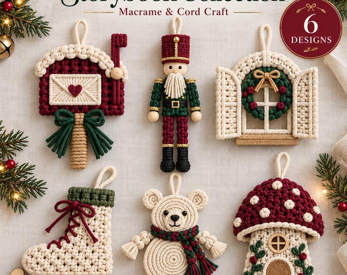 Christmas Macrame Ornament PDF – 6 Designs, Illustrated Guide