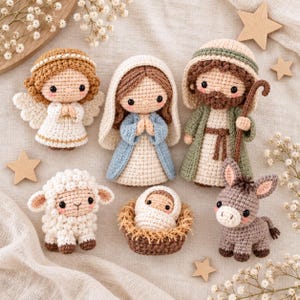 Mönster till virkat julkrubbaset, 6-delad Amigurumi-juldekoration (digital PDF)