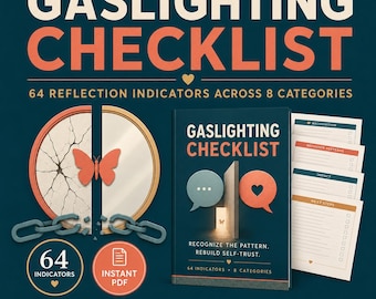 Gaslighting Checklist, Emotional Abuse Recovery Worksheet, Narcissistic Abuse and Toxic Relationship Guide, Printable PDF