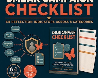 Narcissist Smear Campaign Checklist, Reputation Damage and Social Manipulation Worksheet, Emotional Abuse Recovery PDF