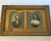 Antique Framed Double Portrait of Husband and Wife
