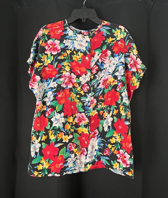 Liz Claiborne Silk Floral Cap Sleeve Blouse - image 5