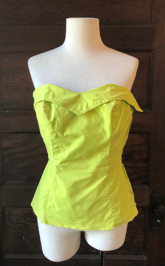 Vintage Chartreuse Bustier Sun Top with Boning | V