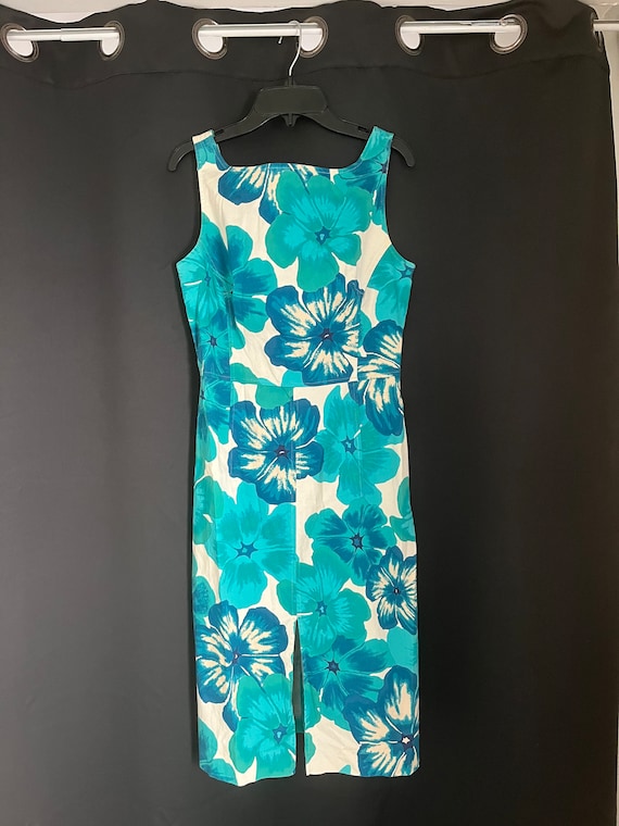 Express Stretch Blue Hibiscus Floral Print Sheath 