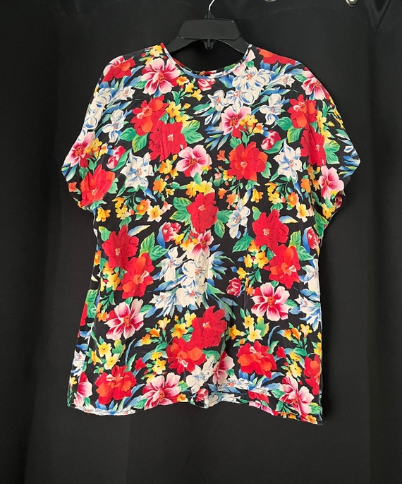 Liz Claiborne Silk Floral Cap Sleeve Blouse - image 1