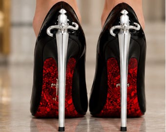 Fashion Heels for Women, Thin Heel Slip-On Party Shoes, Black Red and Silver High Heels, Stiletto Heels, Going Out Heels, Date Night Heels