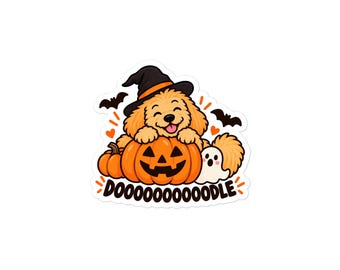 Pegatina de perro Goldendoodle de Halloween – Doooooodle