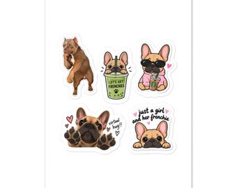 Estoy enamorada de mi hoja de pegatinas de bulldog francés.
