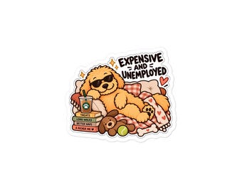 Pegatina de perro Goldendoodle caro y desempleado