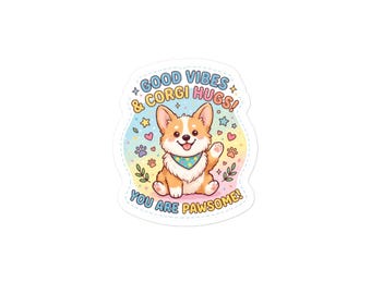 Vinilo decorativo "Buenas vibras y abrazos de Corgi"
