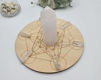 Mini Metatron's Cube Crystal Grid Kit: Rose Quartz Tower, Quartz Points