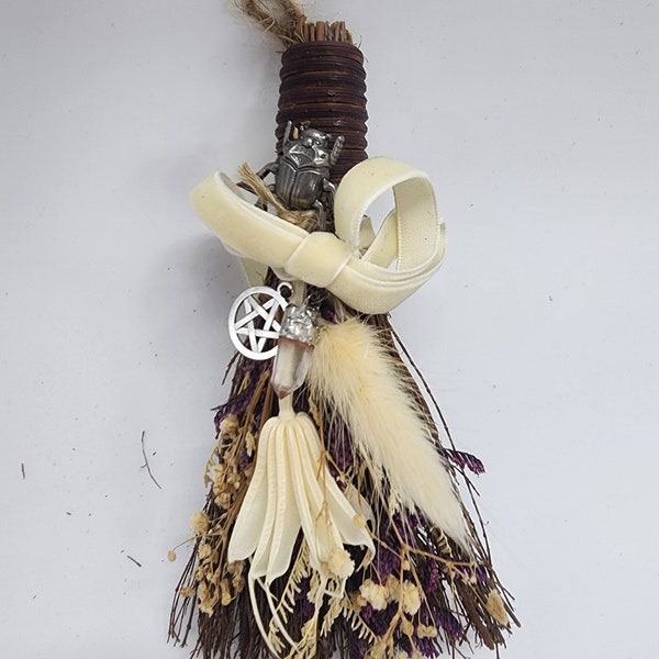 Small Handmade Festive Natural Witch Besom 6"