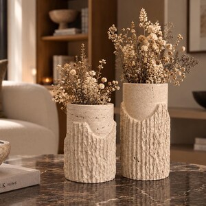 Travertine Vase Set – Handmade Sculptural Natural Stone Vases for Dried Flowers image 1