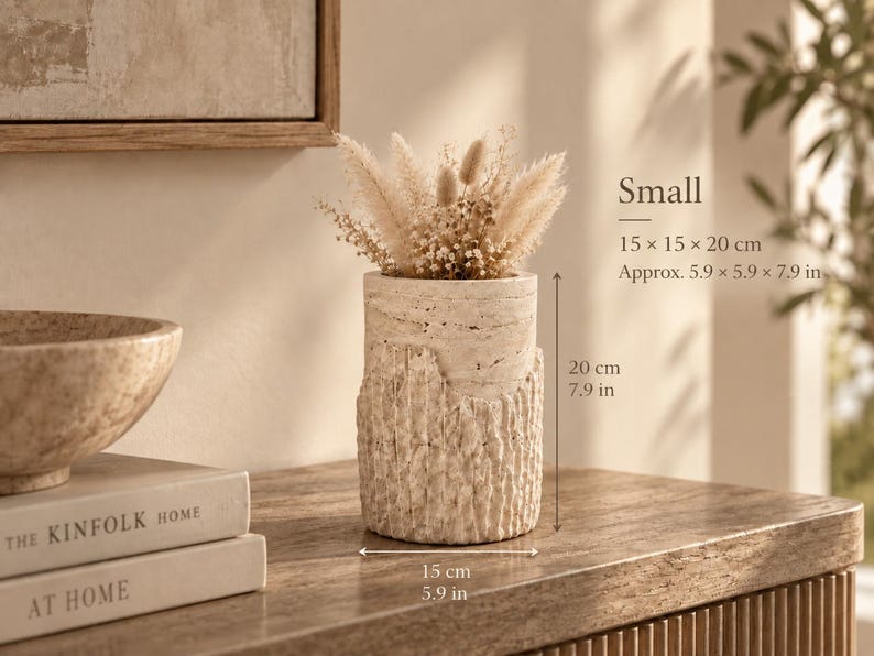 Travertine Vase Set – Handmade Sculptural Natural Stone Vases for Dried Flowers Small 15×20cm / 6×8"