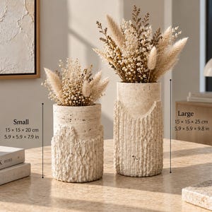 Travertine Vase Set – Handmade Sculptural Natural Stone Vases for Dried Flowers Set of 2