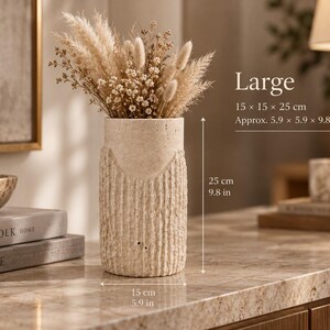 Travertine Vase Set – Handmade Sculptural Natural Stone Vases for Dried Flowers Large 15×25cm/ 6×10"