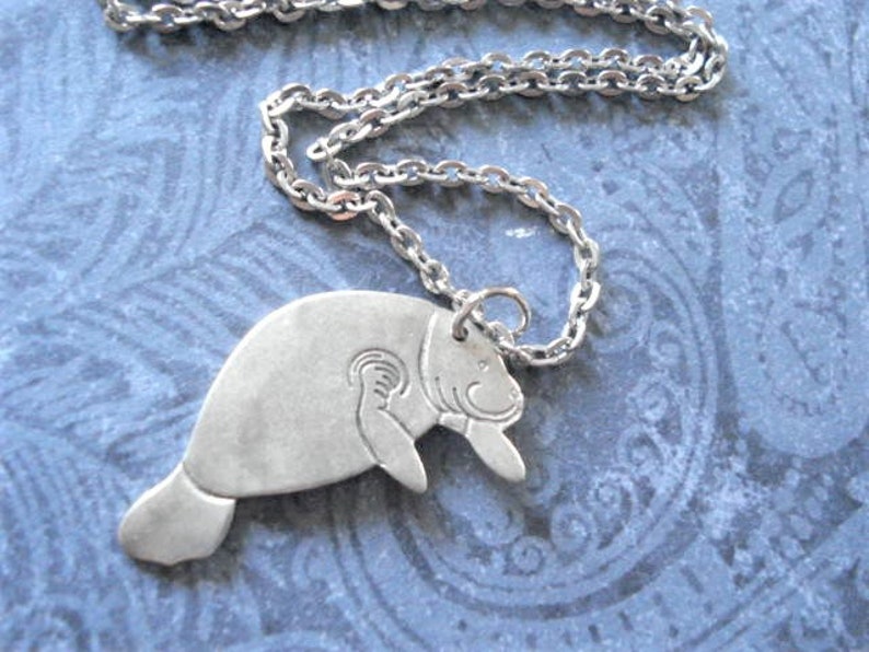 Manatee Necklace Silver Manatee Charm Necklace Silver Manatee Jewelry Beach Jewelry