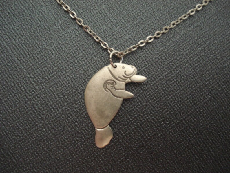 Manatee Necklace Silver Manatee Charm Necklace Silver Manatee Jewelry Beach Jewelry