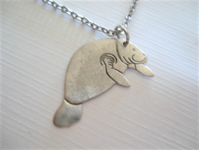 Manatee Necklace Silver Manatee Charm Necklace Silver Manatee Jewelry Beach Jewelry