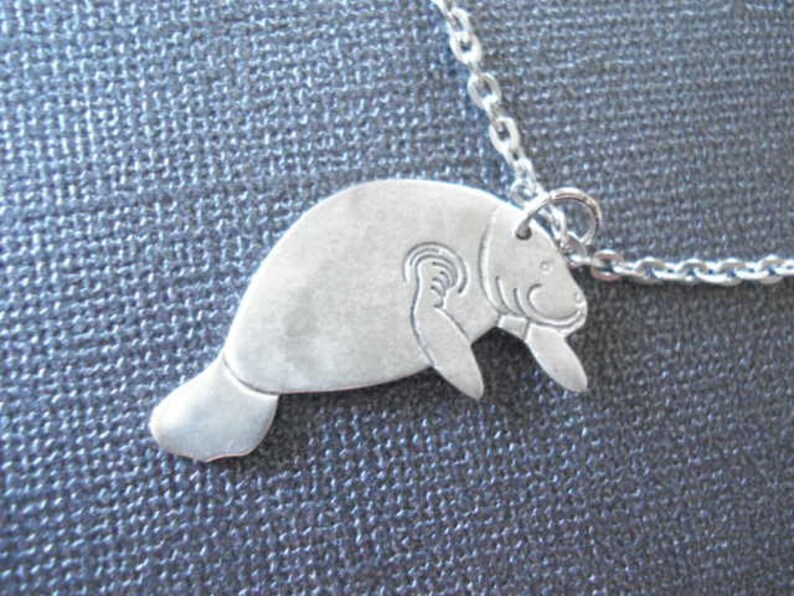 Manatee Necklace Silver Manatee Charm Necklace Silver Manatee Jewelry Beach Jewelry