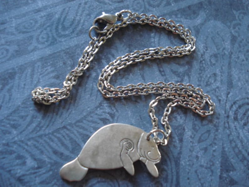 Manatee Necklace Silver Manatee Charm Necklace Silver Manatee Jewelry Beach Jewelry