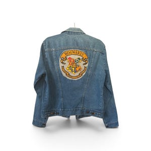 Vintage Rustler Denim Jacket with Custom Hogwarts Patch - Size M