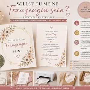 Maid of Honor Question Card, Floral Wedding Card as an A5 PDF download with an A6 supplementary card