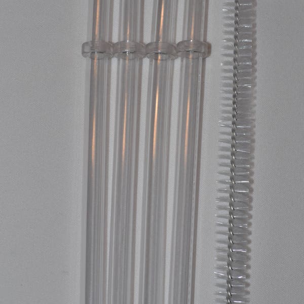 4 - Reusable 11" Inch Clear Straws + Cleaning Brush with Rings BPA Free - Solid Acrylic Plastic Straws Reusable