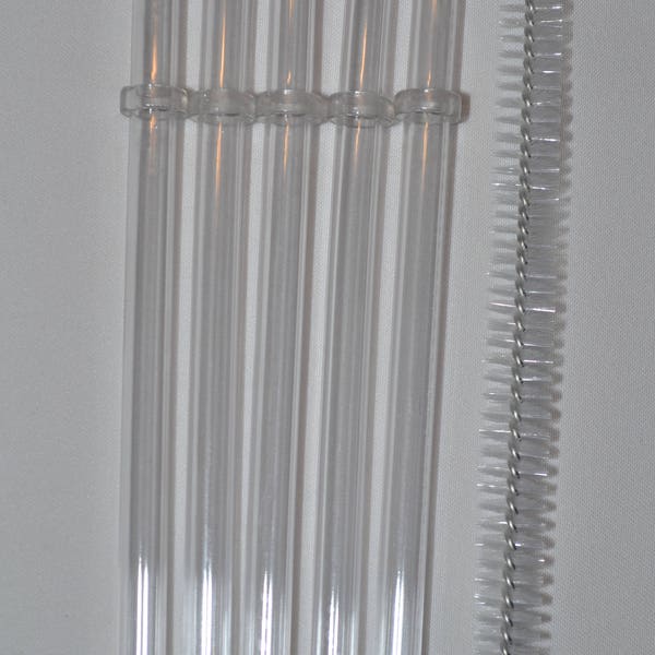 Reusable 11" Inch Clear Straws + Cleaning Brush with Rings BPA Free - Free Shipping / Solid Acrylic Plastic Straws Reusable